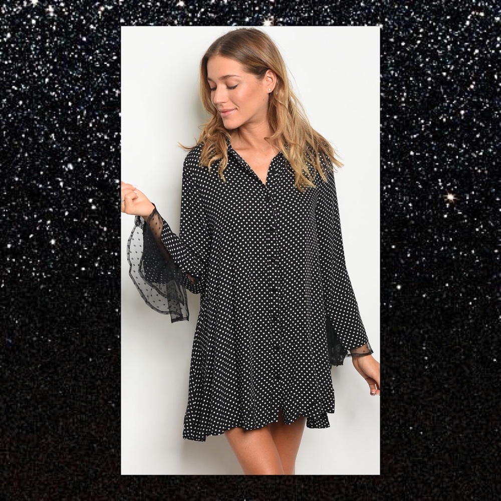 5⭐️RATED🆕 Polka Dot Shirtdress Lace Bell Sleeve